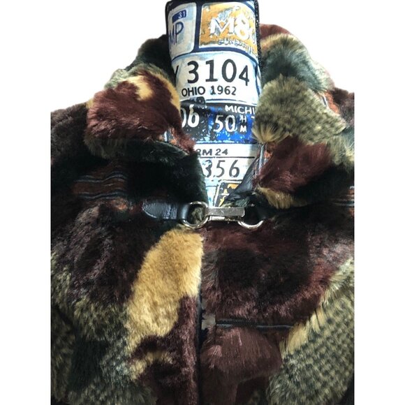 Boho Classy Eclectic Unique Street Style Multi Color Texture Faux Fur Vest Sz M - Picture 7 of 16